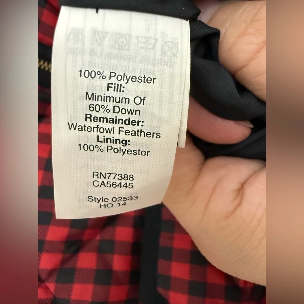 J.Crew Womens Buffalo Check Down Puffer Vest Size XS Red/Black Full-Zip
